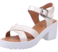 Sandali Ortopedici per Le Donne, Sandali da Tramonto da Donna, Sandali con Tacco Grosso, Moda Antiscivolo Comode Zeppe Solide Casual Scarpe Romane Sandali, Beige B, 33 EU