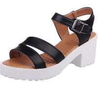 Sandali Ortopedici per Le Donne, Sandali da Tramonto da Donna, Sandali con Tacco Grosso, Moda Antiscivolo Comode Zeppe Solide Casual Scarpe Romane Sandali, Black a, 32 EU
