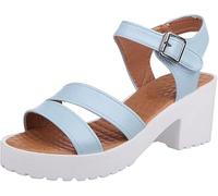 Sandali Ortopedici per Le Donne, Sandali da Tramonto da Donna, Sandali con Tacco Grosso, Moda Antiscivolo Comode Zeppe Solide Casual Scarpe Romane Sandali, Blue a, 35 EU