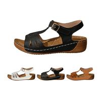 Sandali Ortopedico Donna Eleganti Sandals Open Toe Sandali Antiscivolo Gomma Suole Ciabatte Tomaia in Pelle Eleganti Scarpe Leggere Outdoor Platform Slippers Supporto Arco da Mare Spiaggia Piscina