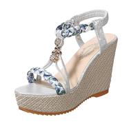 Sandali Ortopedico Donna Estate Confortevole Escursionismo Scarpe Traspirante E Nudo Piedi Boemia Punta Aperta Scarpe Con Tacco Piattaforma Comfy Sandali Zeppe Camminare, Argento 3, 40 EU