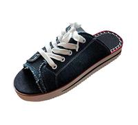 Sandali Pantofole da donna Open Toe Lace Up Sandali in tela piatti antiscivolo moda sandali estivi Y2K tinta unita Comfort Casual Sandalo ortopedico leggero vacanze spiaggia pantofole all'aperto, Blu