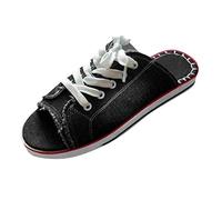 Sandali Pantofole da donna Open Toe Lace Up Sandali in tela piatti antiscivolo moda sandali estivi Y2K tinta unita Comfort Casual Sandalo ortopedico leggero vacanze spiaggia pantofole all'aperto, Nero
