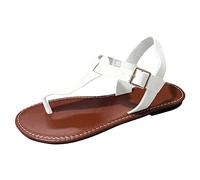 Sandali Pelle Donna Estive Estivi Comodi Sandali per scarpe traspiranti con fondo morbido piatto e punta casual con cinturino estivo da donna Comodi Ma Eleganti Sandalo (White 41)