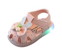 Sandali per bambini, con luci a LED, chiusi, traforati, per bambini, decorazione dolce, sandali da passeggio, antiscivolo, piatti, per il tempo libero, scarpe estive, Colore: rosa., 20 EU