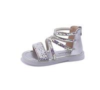 Sandali per bambini e bambine, in pelle, con paillette, da principessa, antiscivolo, piatti, da spiaggia, alla moda, argento, 23 EU