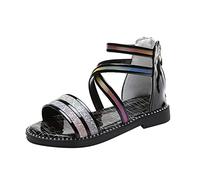 Sandali per bambini, estivi, con suole morbide, leggeri, casual, da spiaggia, alla moda, con paillettes, antiscivolo, perfetti per le principesse, Nero , 27 EU