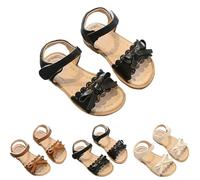 Sandali per bambini, estivi, traspiranti, in tinta unita, alla moda, antiscivolo, leggeri, in morbida pelle PU, perfetti per le principesse, Nero , 27 EU