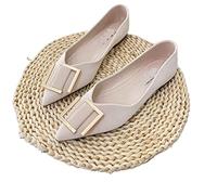 Sandali per Donne Appuntamenti per Donne Eleganti Decorazioni in Metallo Eleganti Scarpe estive Classiche bocche Poco Profonde Solide Lavoro Morbido Quotidiano Le Donne flattieapricot, 5.5 UK