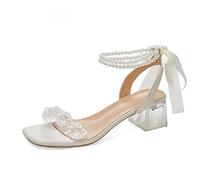 Sandali per Donne Cinghia di Medio Tacco Sandali Donne Spesse Tallone Trasparente Una Parola con Tacchi Alti cristallini2.5 UK