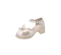 Sandali per Donne Cravatta Farfalla Donna Scarpe Basse a Basso Contenuto Estivo Perle Perle Baotou Tallone Spessa Bocca Poco Profonda Jane Scarpe Parole bucklewhite, 7.5 UK