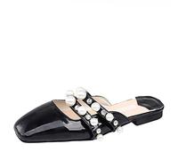 Sandali per Donne Grandi Cristalli di Perle a Catena Pannelli di Punta Quadrata da Donna Scarpe a Corda Perle Raffreddare Le Diapositive femminili5