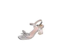 Sandali per Donne in Stile Sandali Donna Estate Strass Scarpe da Matrimonio con Fiocco di Alti Tacchi da Ballo Donne sandalssilver, 2.5 Regno Unito