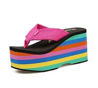 Sandali per Donne Infradito da Donna Flops Scarpe da Spiaggia Sandali a cunele Tacchi Super Alti Peep Toe Piattaforma frammenti Arcobaleno Arcobaleno Donna pancione da Donna Estate, 4.5 UK