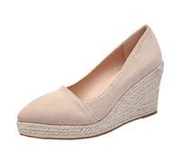 Sandali per le donne Scarpe Moda Toe Espadrilles Casual Donna Tela Trendy Tacchi Alti Per Suola di iuta, Beige, 37.5 EU