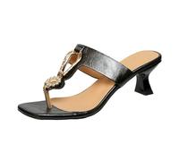 Sandali per le donne temperamento a spina di pesce da donna di grandi dimensioni moda testa quadrata sandali con tacco alto pantofole 5, Nero , 39.5 EU