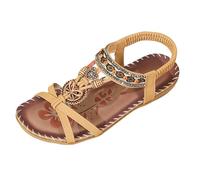 Sandali per le donne UK 2026 Open Toe Platform Zeppa Sandali Elegante Casual Estate Confortevole Scintillante Boemia Spiaggia Perline Outdoor Scarpe da sposa, Giallo, 39 EU