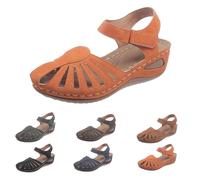 Sandali Piattaforma Donna Comodi Estate Chiuse Sandali Eleganti Vestire Pelle Scarpe Romane Punta Chiusa Retro Hollow Out Moda Sandalo Antiscivolo Zeppa Flessibile Sposa Escursioni 2025, arancione, 41
