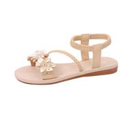 Sandali piatti alla moda con punta aperta, scarpe estive casual dal design pensato per il comfort quotidiano. (Beige-a, 37)