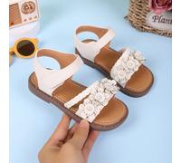 Sandali piatti alla moda per ragazze, scarpe da principessa con suola morbida e design floreale, sandali da spiaggia con decorazioni in perle, adatti per uso quotidiano all aperto EUR22,EUR23,EUR24,EU