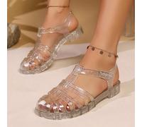 Sandali piatti alla romana da donna, design estivo traspirante e traforato, scarpe da spiaggia e attività all'aperto casual in gelatina, taglia piccola di una misura CN36,CN37,CN38,CN39,CN40Tropicale