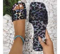 Sandali piatti colorati asimmetrici di nuova moda da donna con punta quadrata, europea e americana di recente CN35,CN36,CN37,CN38,CN39,CN40,CN41,CN42,CN43Blocchi di colore,stampa dappertuttoPoliuretan