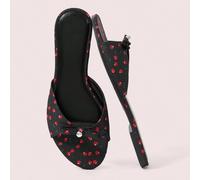 Sandali piatti comodi in tessuto nero ciliegia da donna, sandali piatti con fiocco dolce stile vento EUR36,EUR37,EUR38,EUR39,EUR40,EUR41,EUR42