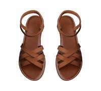 Sandali piatti con cinturino da donna eleganti sandali con cinturino romano con elastico alla caviglia suola antiscivolo scarpe casual da donna per l'estate, Marrone, 39.5 EU