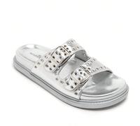 Sandali piatti con doppia fascia e fibbie in metallo Caratteristiche:Semelle plateforme con petit talon pour confortDeux brides large con anneaux metalliques DécoratifsBoucles in metallo sur chaque br