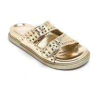 Sandali piatti con doppia fascia e fibbie in metallo Caratteristiche:Semelle plateforme con petit talon pour confortDeux brides large con anneaux metalliques DécoratifsBoucles in metallo sur chaque br