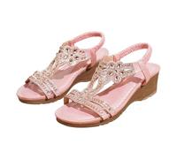 Sandali piatti con glitter Bohemia, da donna, con elastico ortopedico, con lacci, con strass, suola morbida, per attività all'aperto, camminate, estive, boho da spiaggia, per tutti i giorni, in