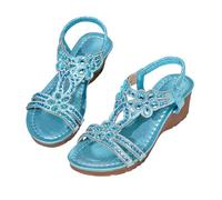 Sandali piatti con glitter Bohemia, da donna, con elastico ortopedico, con lacci, con strass, suola morbida, per attività all'aperto, camminate, estive, boho da spiaggia, per tutti i giorni, in