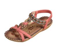 Sandali piatti da donna Boheme - Sandalo da spiaggia donna comode scarpe a punta aperta nuda con strass sandalette traspirante scarpe di grandi dimensioni nude piedi casual slip Ins sandalette, rosa