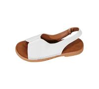 Sandali piatti da donna con cinturino regolabile, in pelle, per yoga, comodi sandali estivi, traspiranti, con punta aperta, sandali romani, antiscivolo, bianco, 41 EU