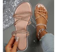 Sandali piatti da donna con decorazioni in cristallo, sandali infradito con cinturini sottili indossabili in due modi, adatti per San Valentino, primavera ed estate CN36,CN37,CN38,CN39,CN40,CN41,CN42,