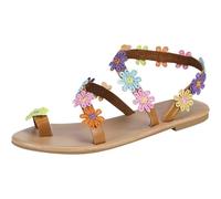 Sandali Piatti da Donna con Fiori Colorati, Infradito con Punta a Clip per correttore dell'alluce valgo, Sandali Bohémien Senza Lacci Estivi Casual con Punta Aperta(38 EU)