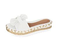 Sandali piatti da donna con grande fiocco, punta aperta, stile espadrillas casual, pantofole con plateau per l'estate, spiaggia, vacanze, bianco, 38.5 EU