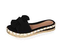 Sandali piatti da donna con grande fiocco, punta aperta, stile espadrillas casual, pantofole con plateau per l'estate, spiaggia, vacanze, Nero , 37.5 EU