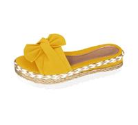 Sandali piatti da donna con grande fiocco, punta aperta, stile espadrillas casual, pantofole con plateau per l'estate, spiaggia, vacanze, Giallo, 36.5 EU