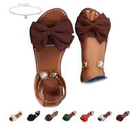 Sandali piatti da donna con perle con fiocco, sandali estivi 2026 appartamenti con cinturino sul retro eleganti scarpe da scivolo per le vacanze