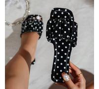 Sandali piatti da donna con pois e plissettatura, punta quadrata, neri, con punta aperta, slip-on, per spiaggia e vacanza CN36,CN37,CN38,CN39,CN40,CN41,CN42,CN43Geometrico,stampa dappertutto