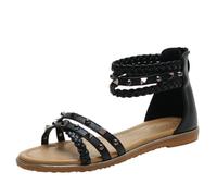 Sandali piatti da donna con punta aperta sulla slingback, comodi sandali casual da passeggio, nero, 41 EU