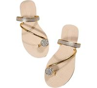 Sandali Piatti da Donna con Strass e Glitter per l'esterno, Sandali Aperti e Senza Lacci con Anello per Le Dita dei Piedi, Infradito con correttore per Alluce valgo(Pure Gold,39 EU)