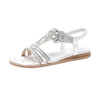 Sandali piatti da donna eleganti bohémien con cinturino a T da donna, sandali estivi, suola morbida, scarpe estive con elastico, scarpe da donna con brillantini, infradito da ragazza, argento, 40 EU