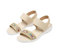 Sandali piatti da donna eleganti estivi con cinturino alla caviglia in tessuto bohémien cursori da passeggio aperti con punta aperta scarpe da indossare tutti i giorni, Beige, 38 EU