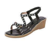 Sandali piatti da donna eleganti scarpe estive da donna sandali luminosi per festa serale scarpe da sposa sexy punta aperta scarpe da spiaggia molto comode con supporto, Nero , 38 EU