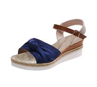 Sandali piatti da donna, estivi, con punta aperta, con zeppa, casual, piattaforma, Roma, da donna, eleganti, per il tempo libero, da spiaggia, con plateau, Blu, 46