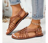Sandali piatti da donna in tessuto con cinturino a punta aperta, stile gladiatori, stile bohémien, scarpe basse con cinturino