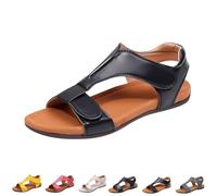 Sandali Piatti da Donna Open Toe Ortopedici Slingback Scarpe Estive Casual Comodo Sandalo da Spiaggia da Passeggio con Cinturino A T(Black,43 EU)