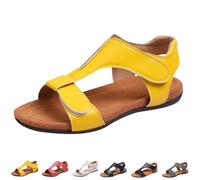 Sandali Piatti da Donna Open Toe Ortopedici Slingback Scarpe Estive Casual Comodo Sandalo da Spiaggia da Passeggio con Cinturino A T(Yellow,35 EU)
